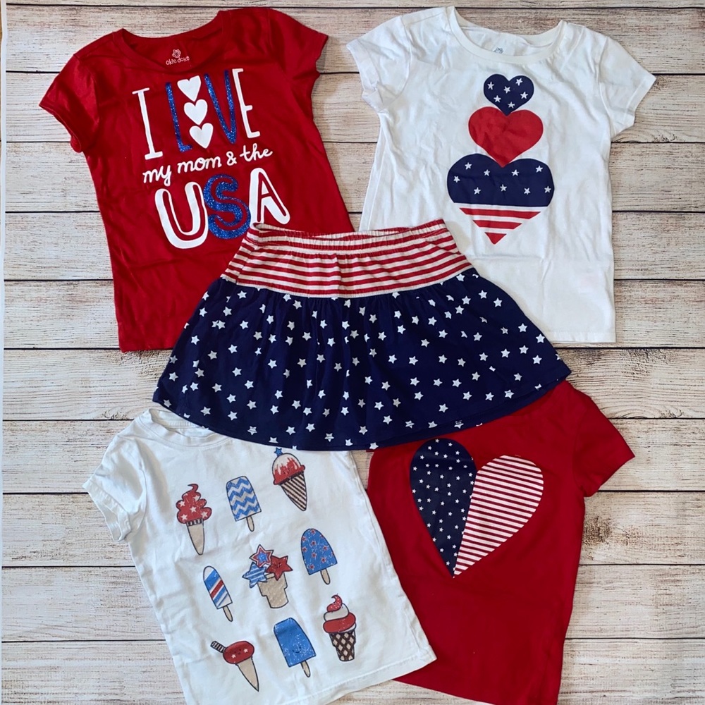 Little Girl’s Summer 4th of July Shirts and Skirt